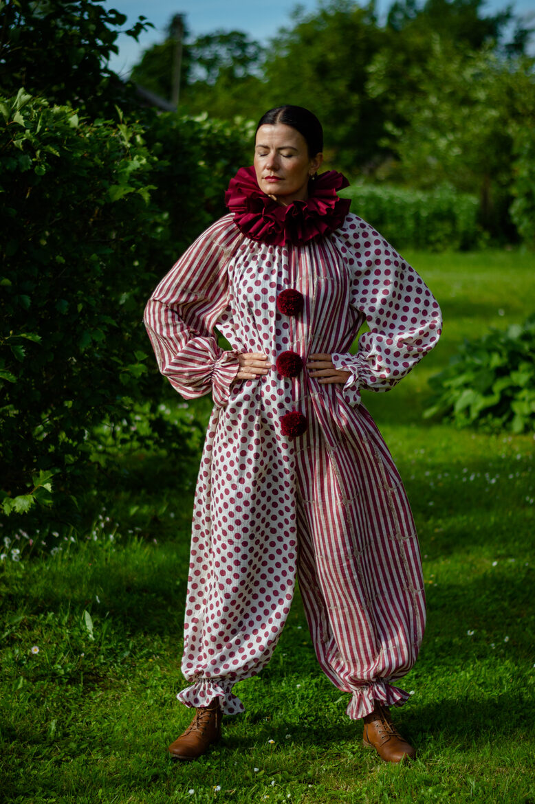 Bordo dots and stripes vintage print clown jumpsuit