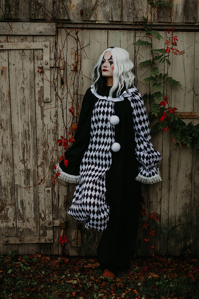 Black and white harlequin clown jumpsuit