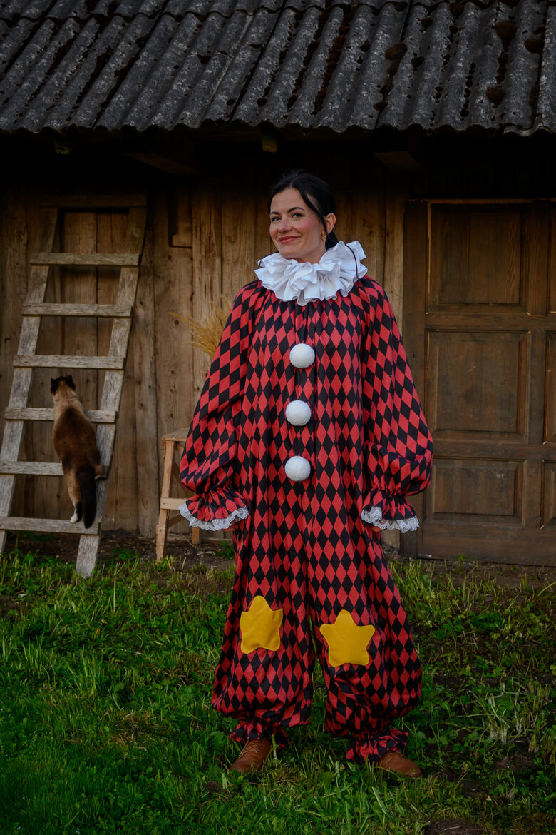 Vintage Red Harlequin Clown Costume