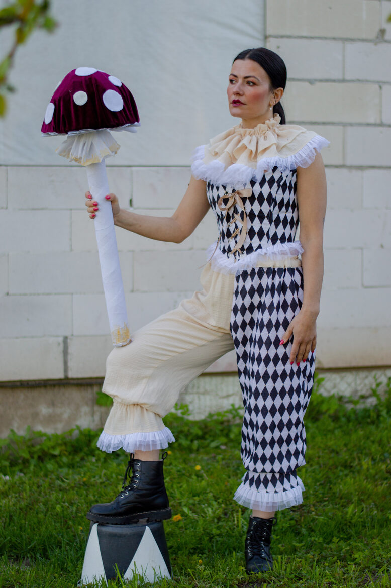 Black and white harlequin corset