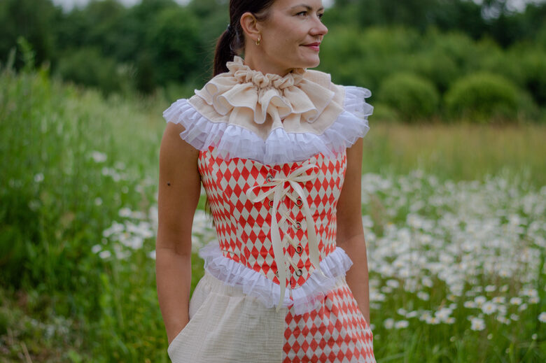 Orange harlequin corset
