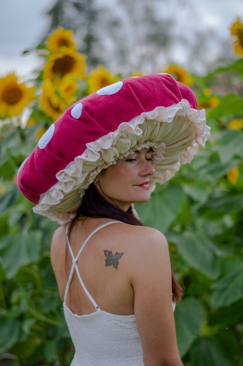 Wine red fleece mushroom hat
