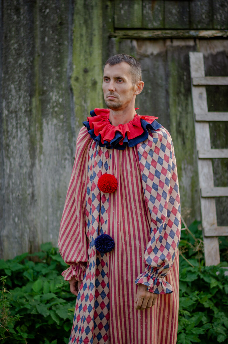 Red and blue harlequin vintage clown jumpsuit