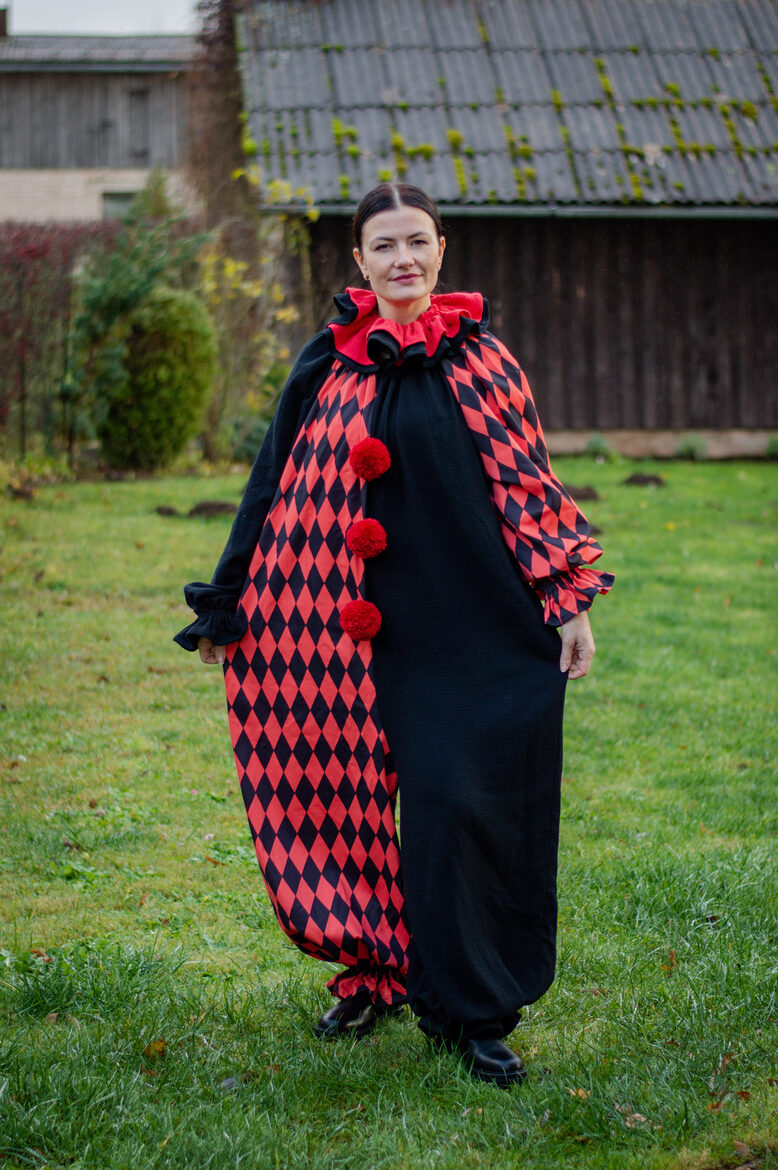 Red and black harlequin clown jumpsuit