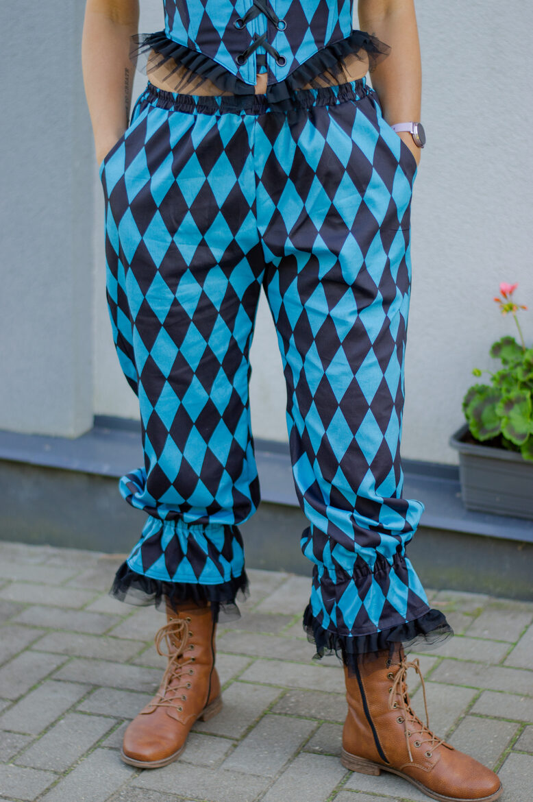 Blue and black harlequin pants
