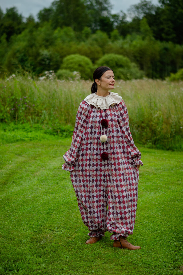 Bordo and beige harlequin clown jumpsuit