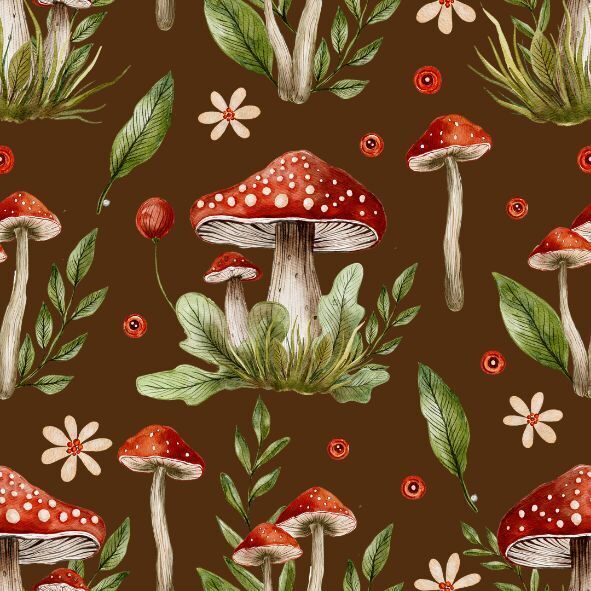 French terry Tiny mushroom print 200 g/m²