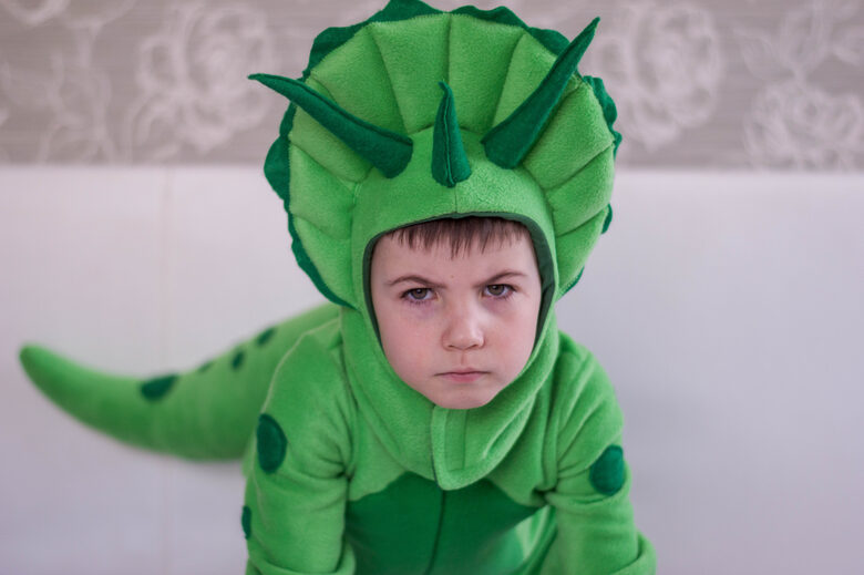 Green triceratops kids costume
