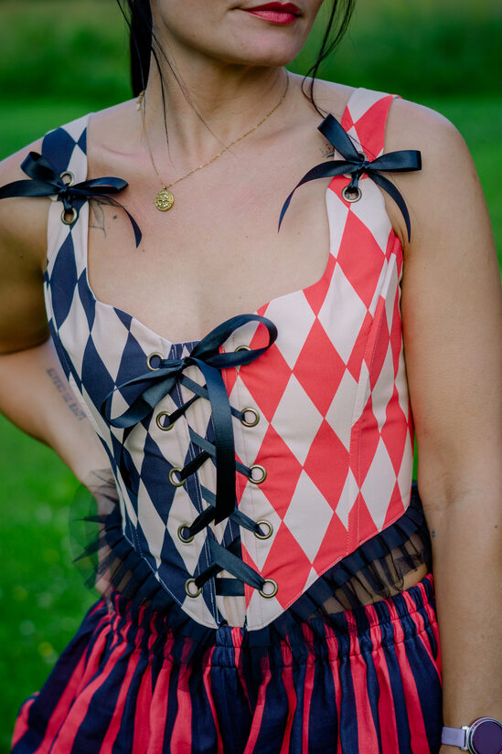 Red and Black harlequin corset size M