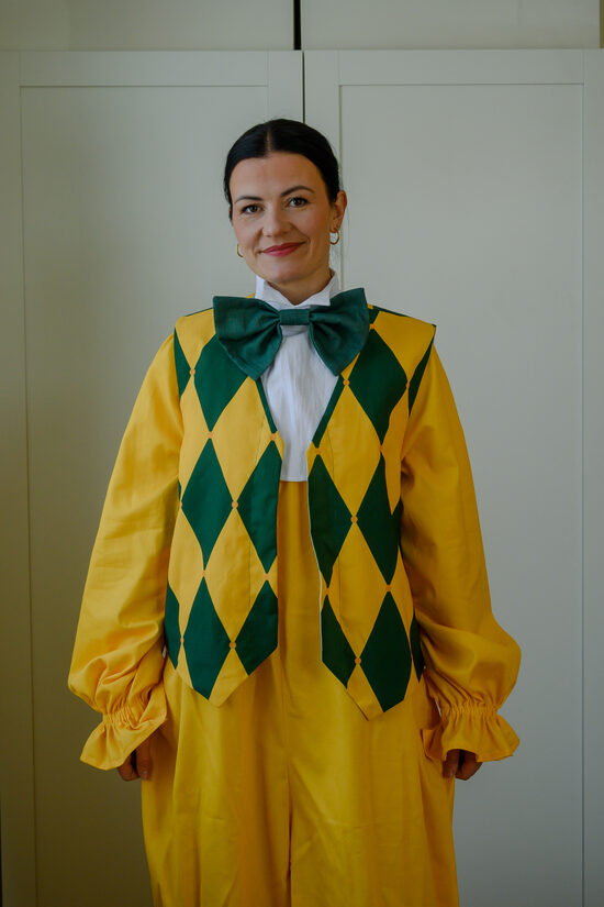 Green and yellow harlequin Clown Suit (size M) - Vintage Circus Outfit