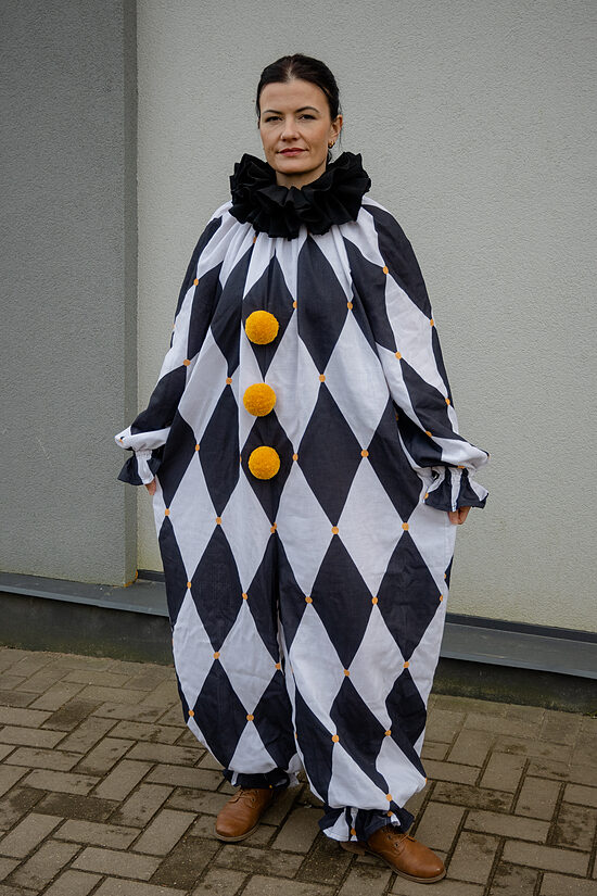 Big black harlequin clownsuit