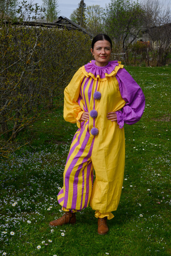 Purple and yellow clown suit size M