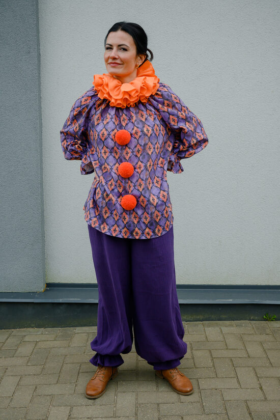 Purple and Orange Pierrot costume Adult Vintage Circus outfit (size S)