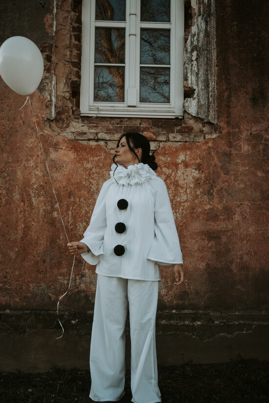 White Pierrot costume Adult Vintage Circus outfit