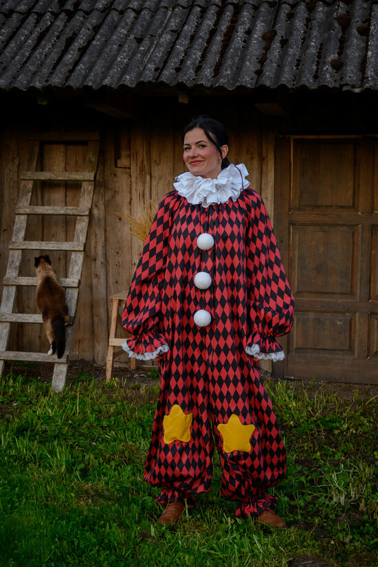 Vintage Red Harlequin Clown Costume