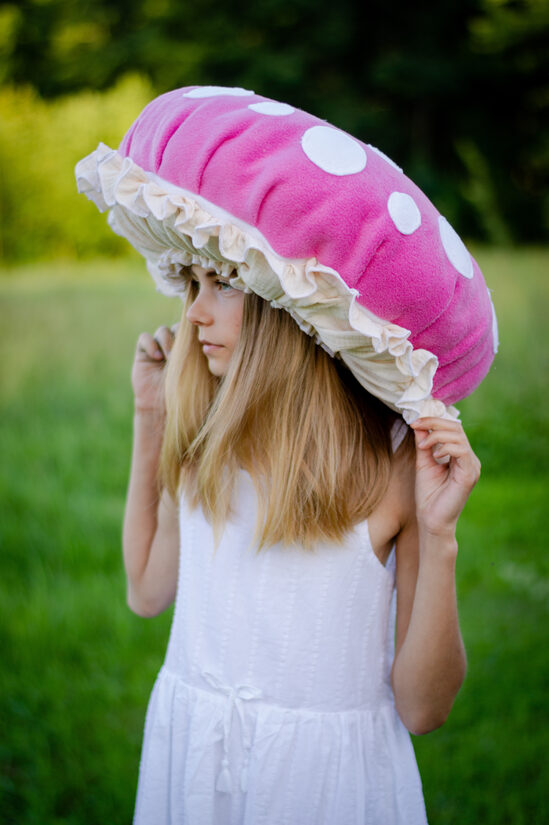 Pink fleece mushroom hat