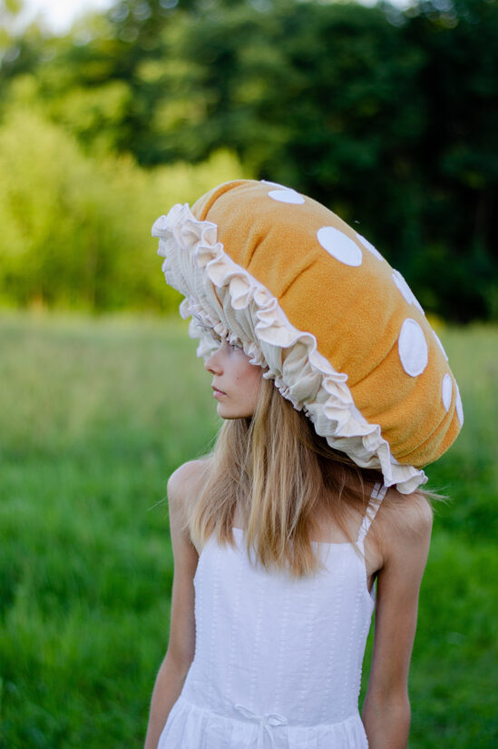 Ochre yellow fleece mushroom hat