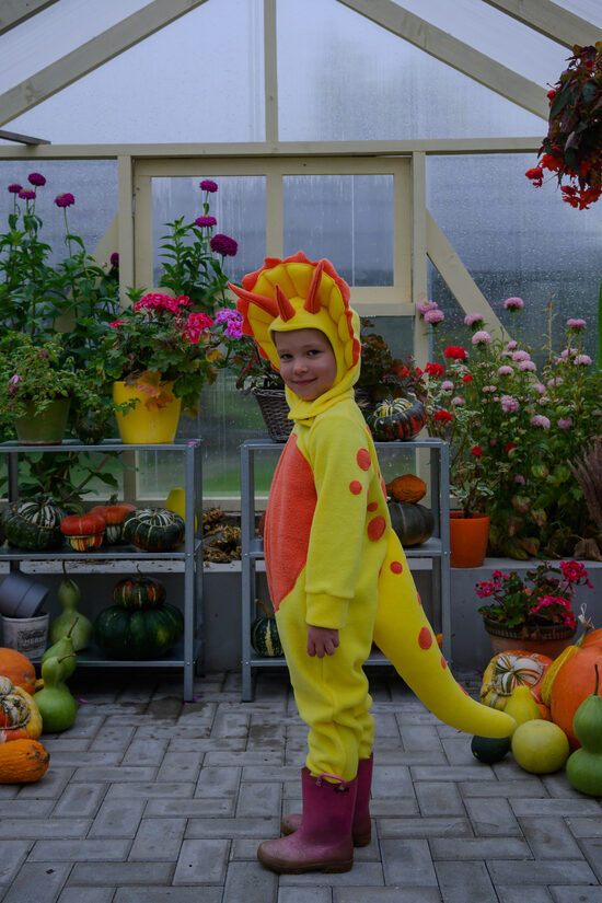 Yellow triceratops kids costume