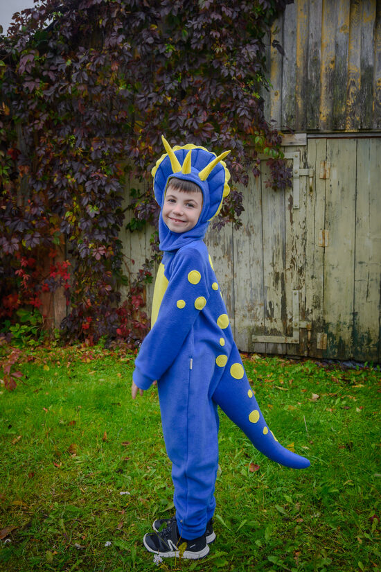 Blue triceratops kids costume