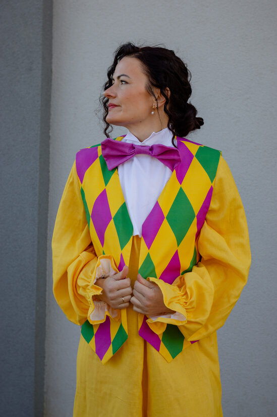 Purple, green and yellow harlequin Clown Suit (size M) - Vintage Circus Outfit