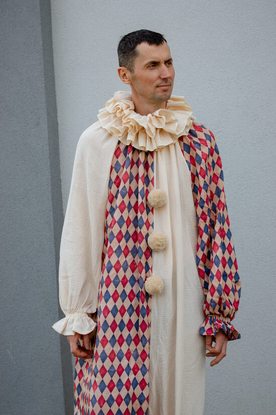 Red and blue harlequin clown suit size XL