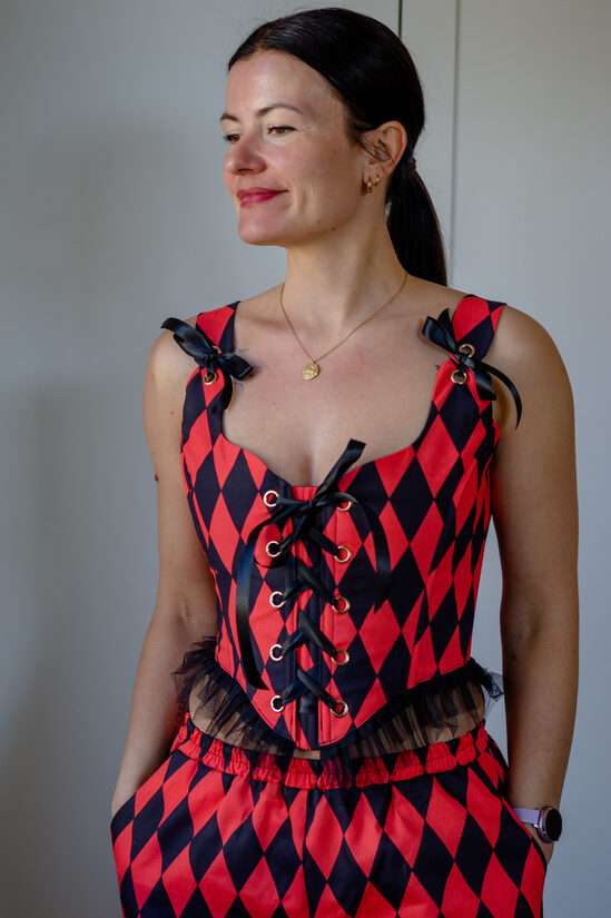 Black and red harlequin corset size M