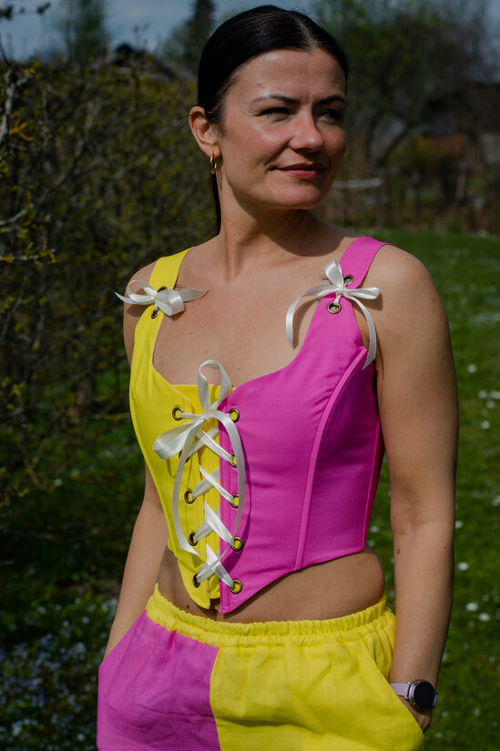 Pink and yellow corset size M