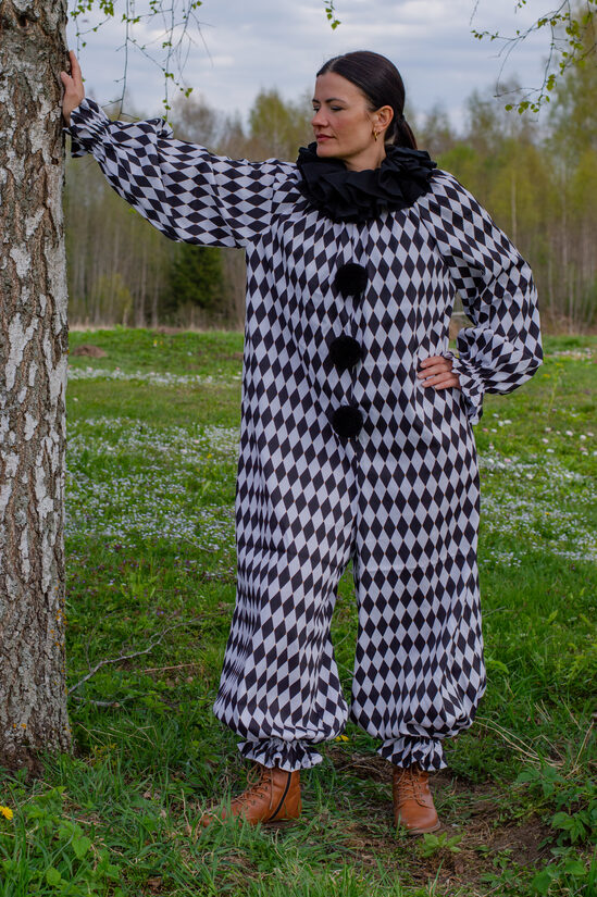 Black and white harlequin clown suit size M