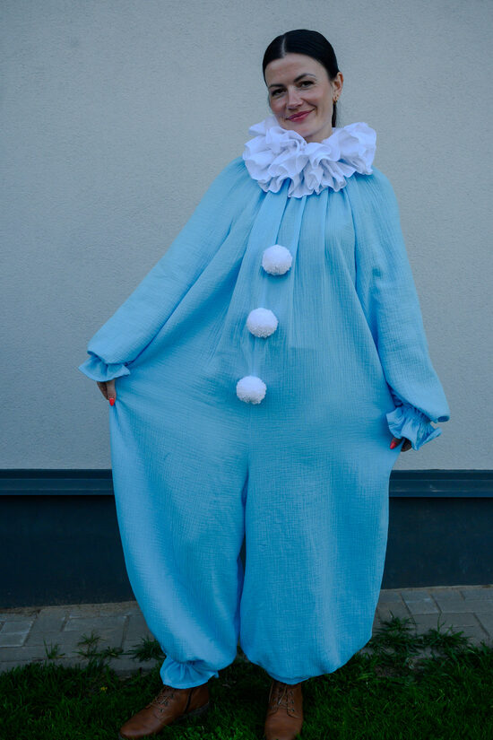 Aqua blue clown jumpsuit
