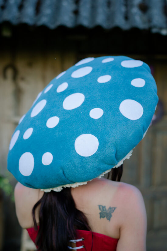 Dark Petrol Amanita Fleece Mushroom Hat size M