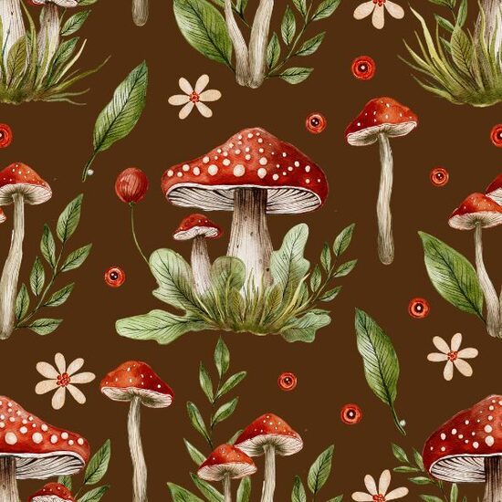 French terry Tiny mushroom print 200 g/m²