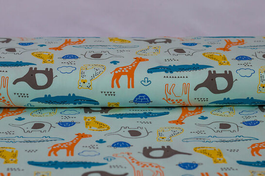 Kokvilnas trikotāža Animal print Mint green 210g/m2