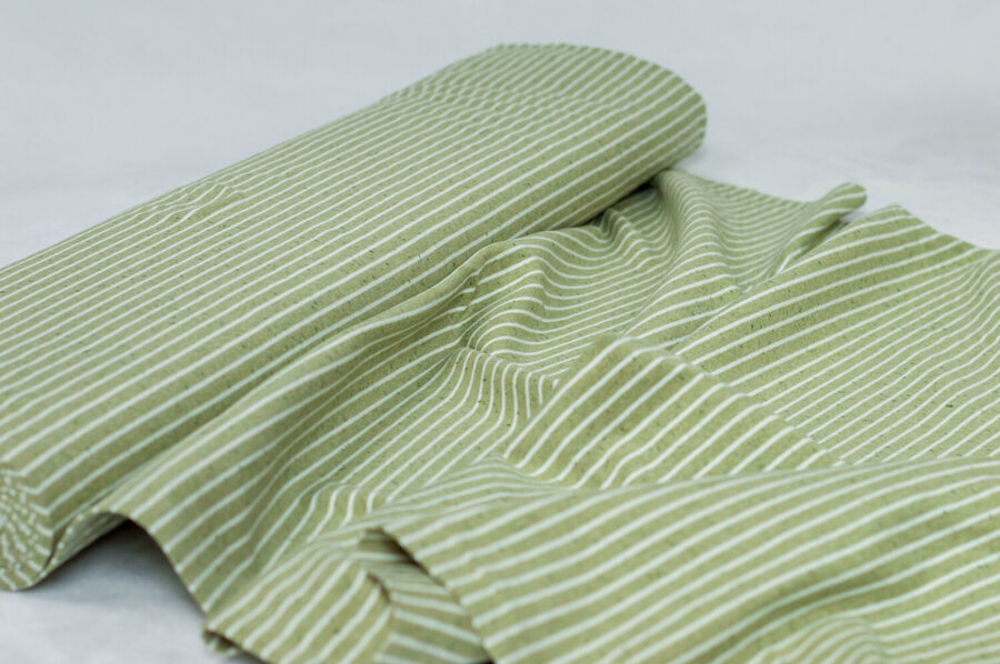 Kokvilnas trikotāža Green stripes melanža 270 g/m2