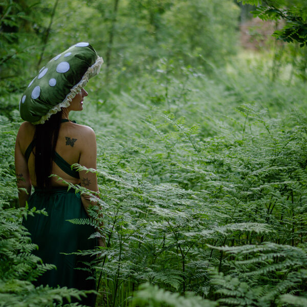 Whimsical mushroom hat - made from moss green velvet